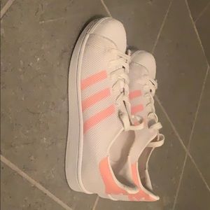 Adidas sneakers. White with pretty peach accents.